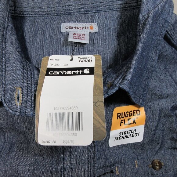 Carhartt womens blue chambray Rugged Flex durable stretch work shirt S NWT - Picture 3 of 4